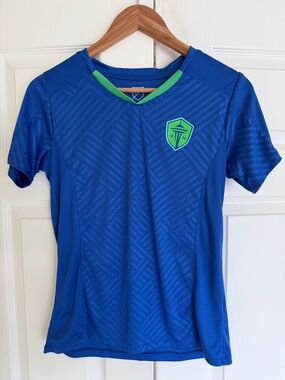 Youth Seattle Sounders Jersey Crest Blue with Green Trim Size Small